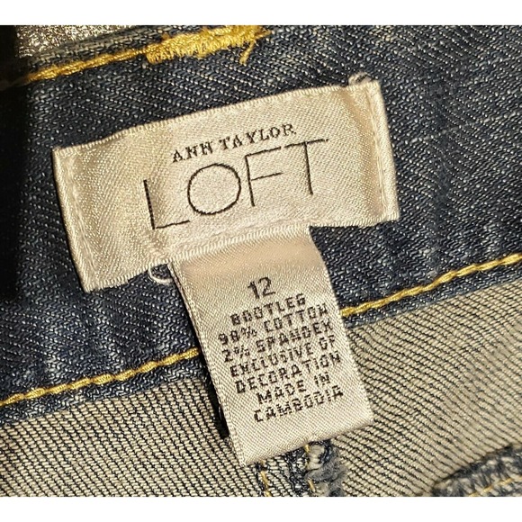 Ann Taylor Loft Gold Embroidered Blue Jeans 12 Bootleg Boot Cut EUC - Picture 4 of 5